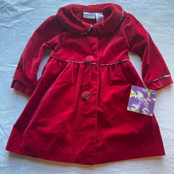 NWT Blueberi Boulevard Toddler Red Velvet Dress Plaid Button Details Size 2T - Picture 2 of 8